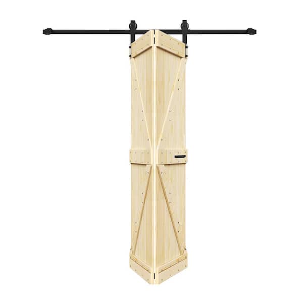 ISLIFE K Style 48in. x 84in.(24 in. x 84 in. x 2-Panels)Unfinished Solid Wood Bi-Fold Barn Door With Hardware-Assembly Needed