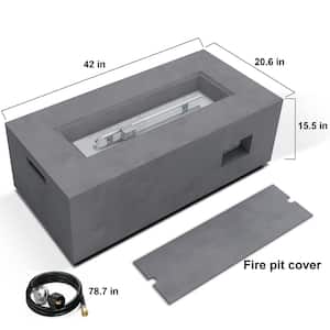 42 in. L Rectangular Eco-Friendly Concrete/Metal Outdoor Propane Gas Modern Smokeless Fire Pit Table with Cover