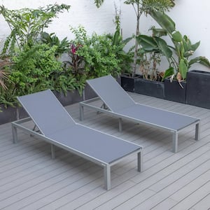 Marlin Modern Patio Chaise Lounge Chair with Grey Powder Coated Aluminum Frame Set of 2 (Dark Grey)