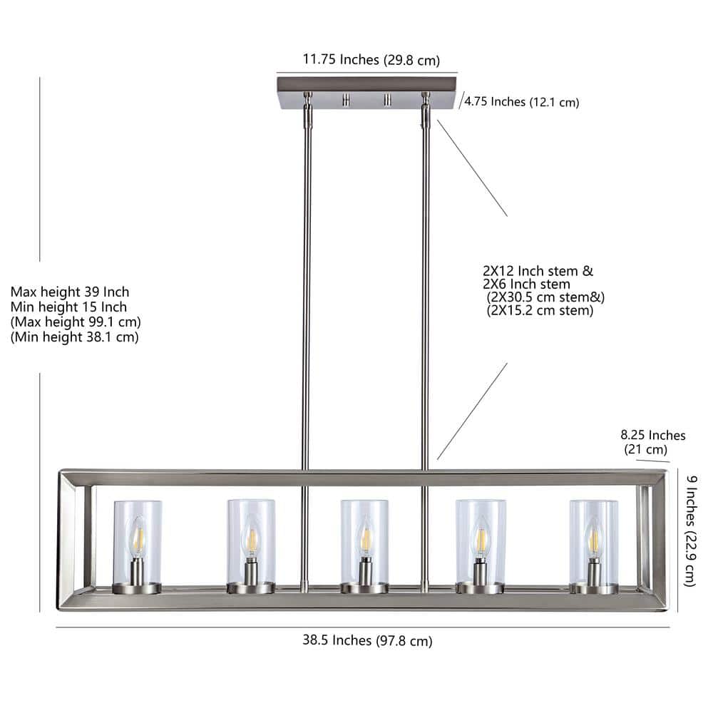 Anna 38.5" Nickel Linear 5-Light LED Glass Pendant