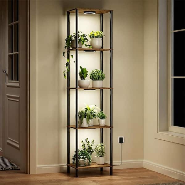 66" Tall 5-Tier Indoor Plant Stand with Full Spectrum Grow Lights - Metal Corner Shelf