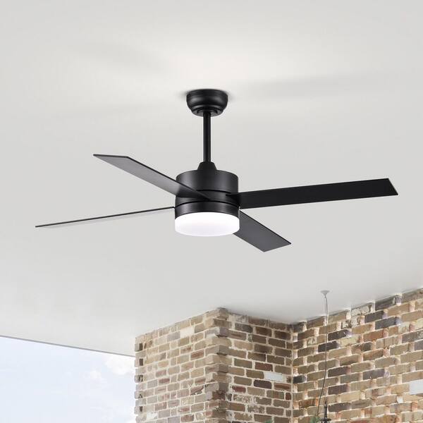 4 Blade Matte Black Cage Ceiling Fan with cheapest Lights, 52