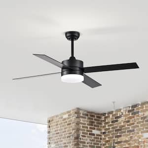 52 in. Integrated LED Indoor Matte Black 4-Blade Reversible Ceiling Fan with Light Kit and Remote Control