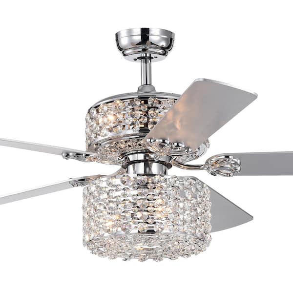 Warehouse of Tiffany Ahdeng 52 in. Chrome Indoor Remote Controlled Ceiling Fan with Light Kit