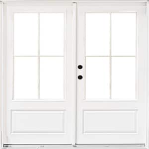 72 in. x 80 in. Fiberglass Smooth White Right-Hand Inswing Hinged 3/4-Lite Patio Door with 4-Lite SDL