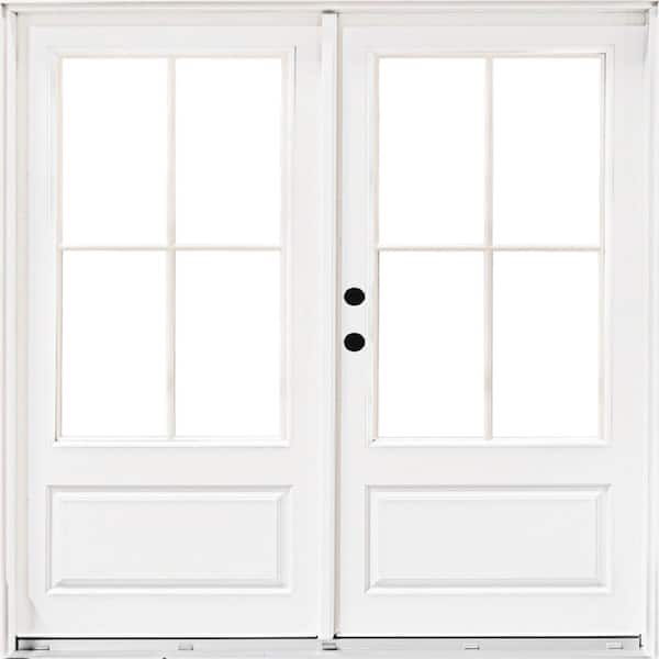 MP Doors 72 in. x 80 in. Fiberglass Smooth White Right-Hand Inswing Hinged 3/4-Lite Patio Door with 4-Lite SDL