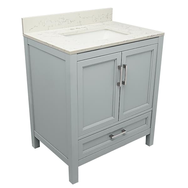 Amluxx Salerno 31 in. W x 22 in. D Bath Vanity in Grey with Quartz Stone Vanity Top in Lyra White with White Basin