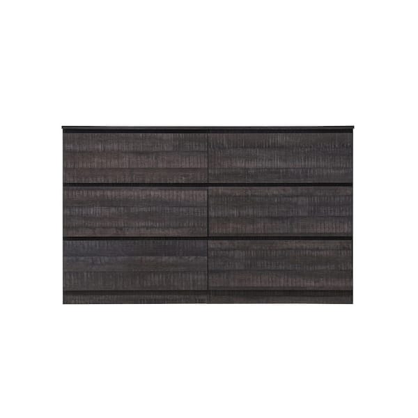 HODEDAH 6-Drawer Walnut Dresser 34.25 in. H x 18.25 in. W x 55.25 in. D