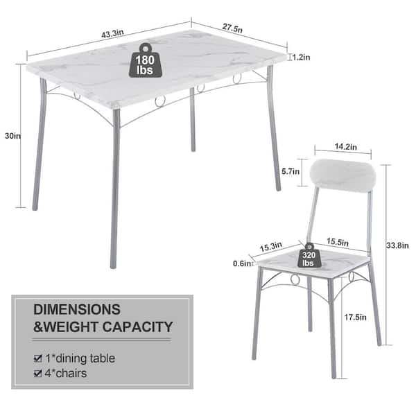 VECELO 5-Piece Dining Table Set, White Rectangular Kitchen Table