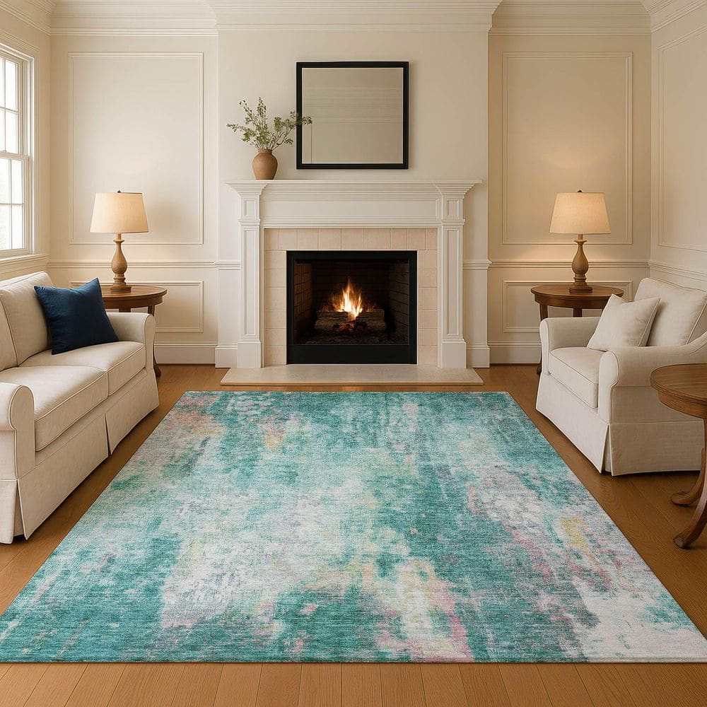 Mayfield Premium Machine Washable Abstract AMF1640 Teal 5 ft. x 7 ft. 6 in. Area Rug price history on PriceWatchPro