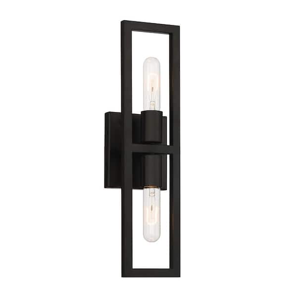 Urban Oasis 4.75 in. 2-Light Matte Black Minimalist Wall Sconce with Open Cage Design