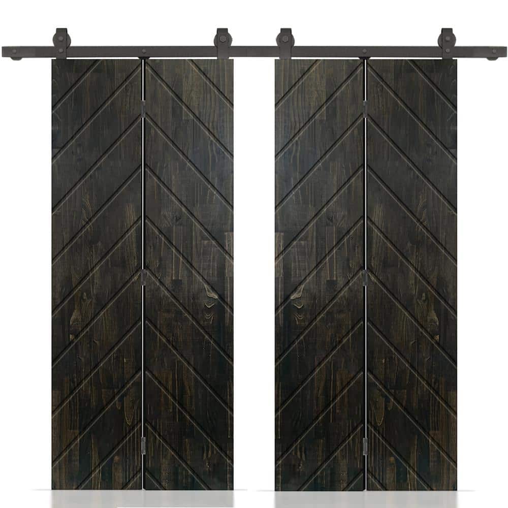 Herringbone 68 in. x 80 in. Charcoal Black-Stained Hollow Core Pine Wood Double Bi-Fold Door with Sliding Hardware Kit price history on PriceWatchPro