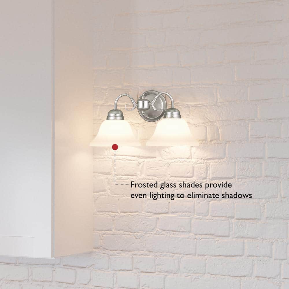 Elegant Satin Nickel 2-Light Vanity Wall Sconce with Alabaster Glass