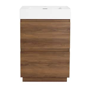 24 in. W x 18 in. D x 35 in. H Single Sink Freestanding Bath Vanity in Brown with White Resin Top