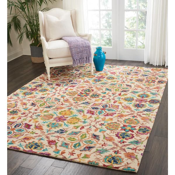 Vivid Ivory 6 ft. x 10 ft. All-over design Transitional Area Rug