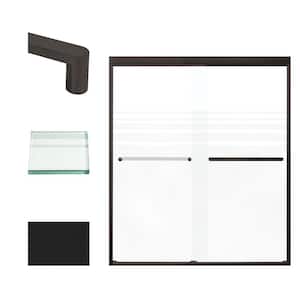 Frederick 59 in. W x 70 in. H Sliding Semi-Frameless Shower Door in Matte Black with Frosted Glass
