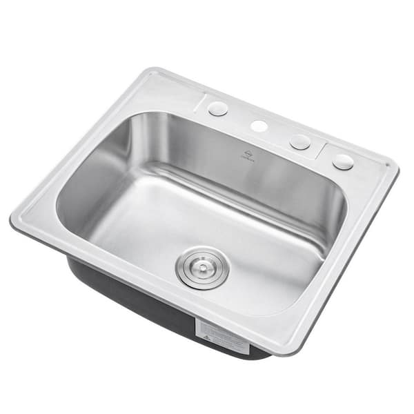 Topmount Drop-In 18-Gauge Stainless Steel 25 in. 4 Faucet Hole Single Bowl Kitchen Sink w/Collapsible Silicone Colanders