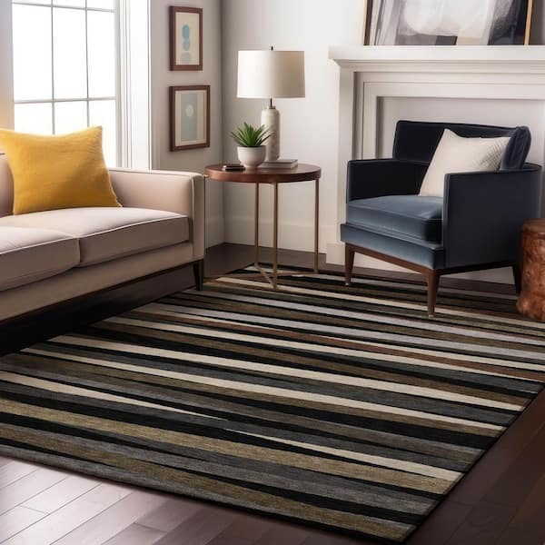 Mayfield Premium Machine Washable Abstract AMF997 Black 8 ft. x 10 ft. Area Rug