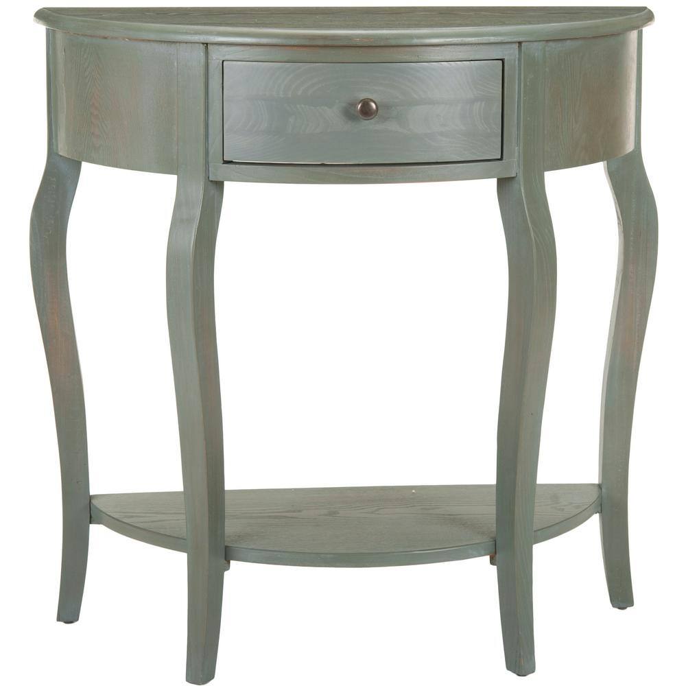 Gray Pine Wood Demilune Console Table with Storage
