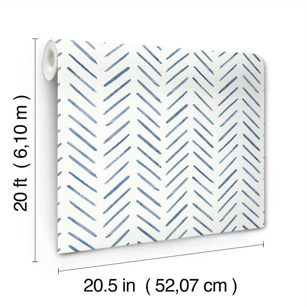 Navy and White Herringbone Peel and Stick Wallpaper Roll