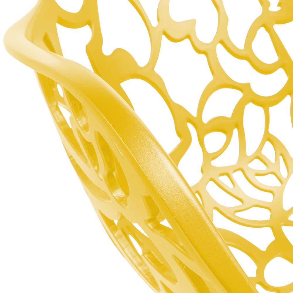 Devon Yellow Aluminum Modern Outdoor Dining Chair with Floral Cut-Out Design