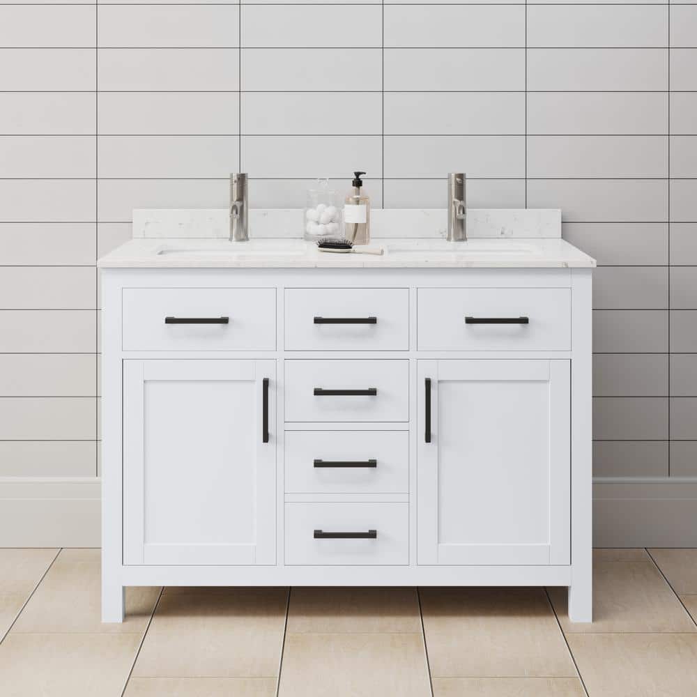 Beckett 48" White Birch Double Bathroom Vanity with Matte Black Hardware