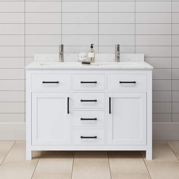 Beckett 48 in. W x 22 in. D x 35 in. H Double Sink Bathroom Vanity in White with Carrara Cultured Marble Top