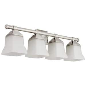 25 in. 4-Light Brushed Nickel Modern Bathroom Vanity Light with Frosted Glass Shade