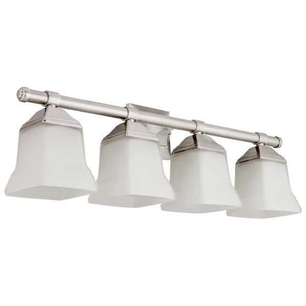 Sunlite 25 in. 4-Light Brushed Nickel Modern Bathroom Vanity Light with Frosted Glass Shade