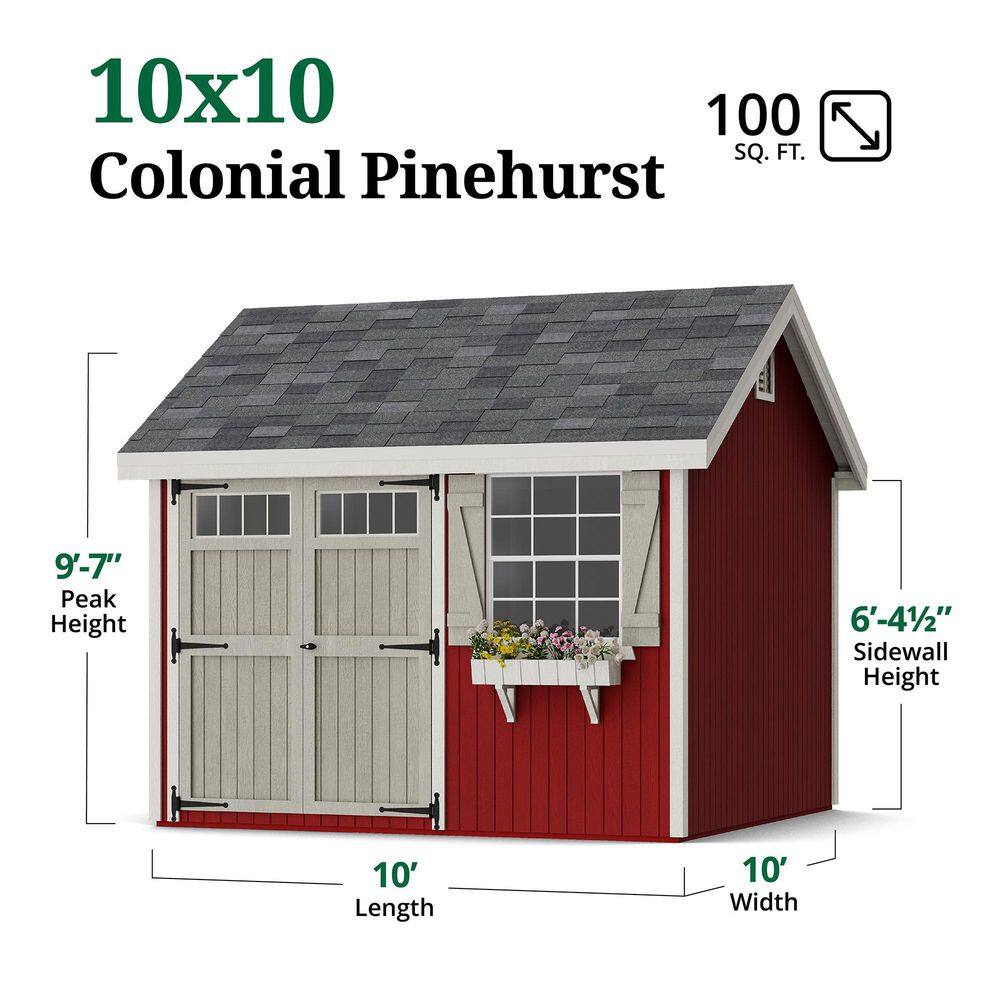 Colonial Pinehurst 10' x 10' Red and Gray Wood Storage Shed Kit with Windows