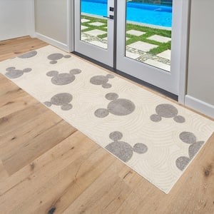 Mickey Mouse Bravo Pop Art Gray 3 ft. x 8 ft. Geometric Indoor Runner Rug