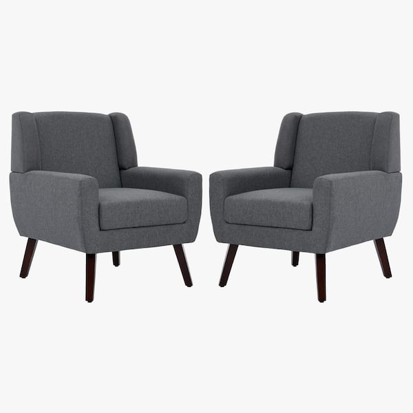 Uixe Contemporary Gray Wood Frame Linen Upholstered Accent Arm Chair (Set of 2)