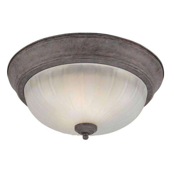 Forte Lighting 1-Light Desert Stone Flushmount with Fluted Satin Etched Glass