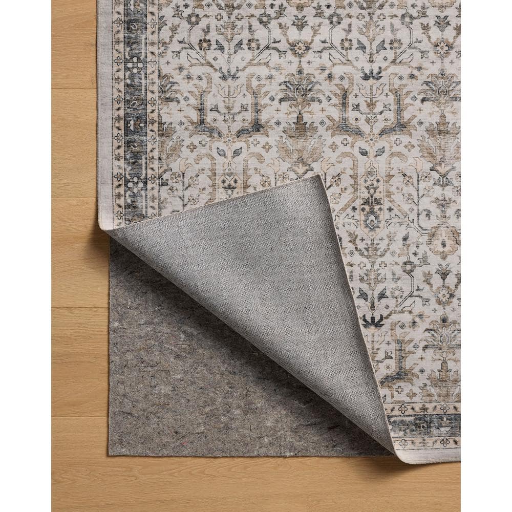 Ivory and Stone Washable Synthetic 5' x 7' Area Rug