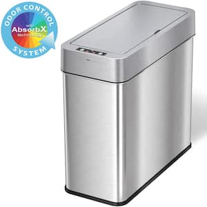 4 Gal. Slim Sensor Trash Can with AbsorbX Odor Control, Left Side Lid Open, 15 L Stainless Steel Automatic Wastebasket