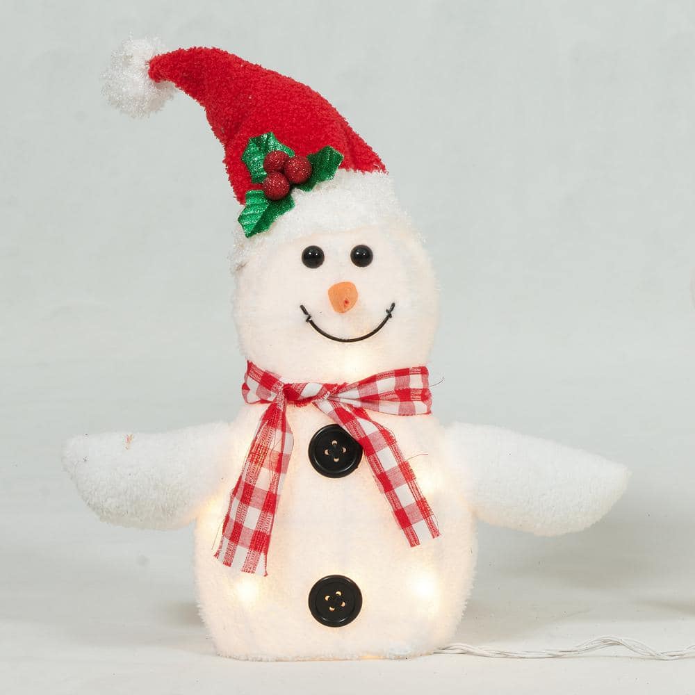 Prelit White Plush Snowman Family Winter Sculpture Set