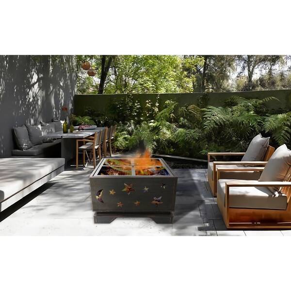 OutVue 26" Wood Burning Fire Pit Table With Grill & Lid - 3-in-1 Outdoor Firepit For BBQ, Bonfire, Table