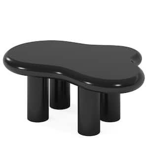 Allan 39.3 in. Black Kidney-Shaped Engineered Wood Coffee Table with 4 PVC Legs
