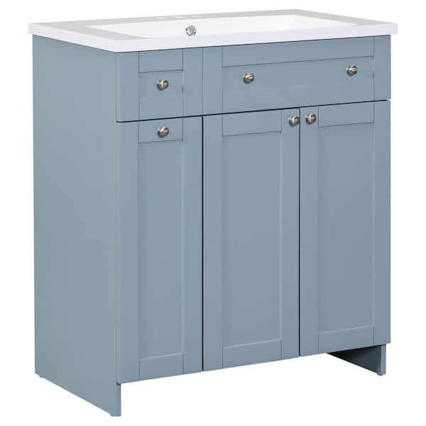 Tileon 30 in. W. x 18 in. D x 34.5 in. H Single Freestanding Bath Vanity in Blue with White Resin Top and Adjustable Shelf