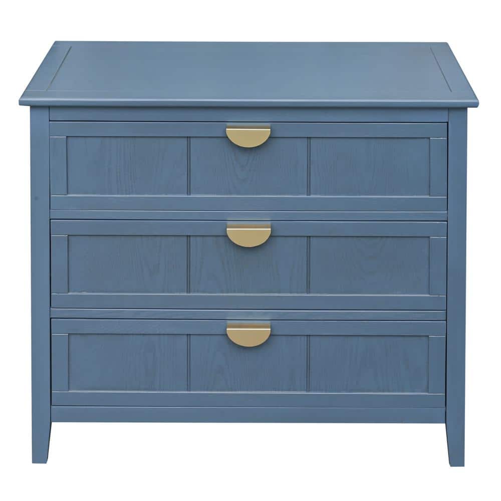 31.5 in. W x 14.96 in. D x 30.31 in. H Blue Linen Cabinet 3-Drawer Storage 