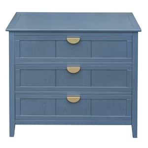 31.5 in. W x 14.96 in. D x 30.31 in. H Blue Linen Cabinet 3-Drawer Storage Cabinet Suitable for bedroom, living room