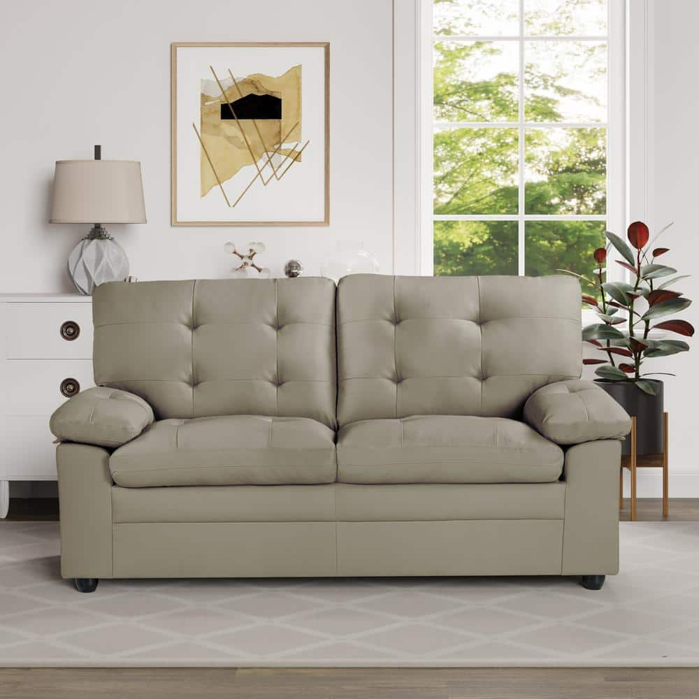 Dwell Home Inc Grayson 60 In Solid Grey Faux Leather 2 Seat Loveseat   Grey Dwell Home Inc Loveseats Up Buc 2 Pu54 64 1000 