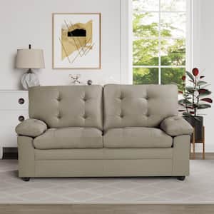 Grayson 60 in. Solid Grey Faux Leather 2-Seat Loveseat with Tufted Back