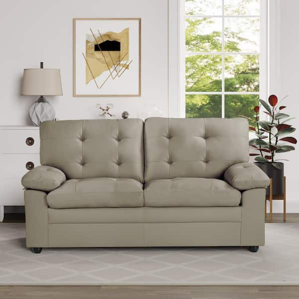 Dwell Home Inc Grayson 60 in. Solid Grey Faux Leather 2-Seat Loveseat with Tufted Back