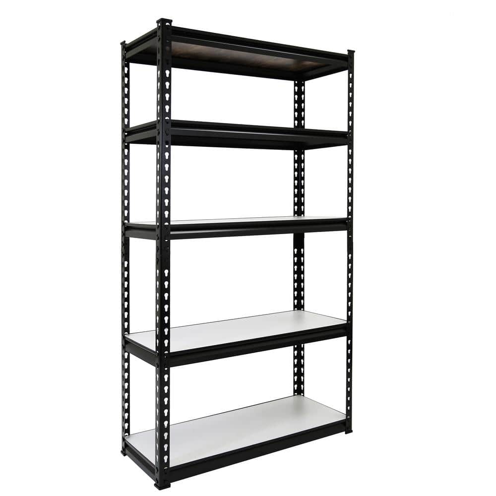 Adjustable Black and Wooden 5-Tier Steel Storage Rack