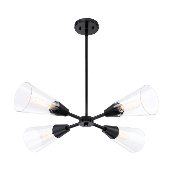 Designers Fountain - Norro 4-Light Matte Black Modern Geometric Chandelier for Dining Areas with No Bulbs Included
