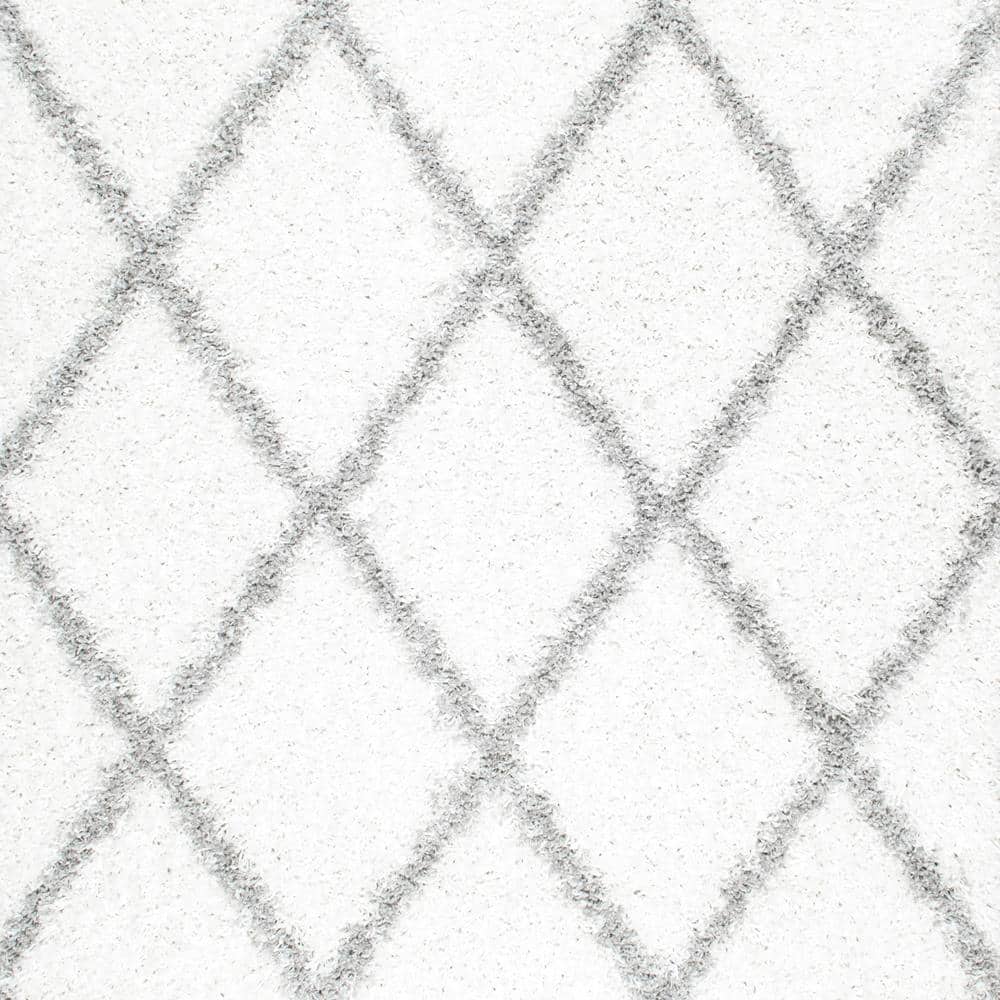 Plush White Geometric Shag 63" Square Area Rug