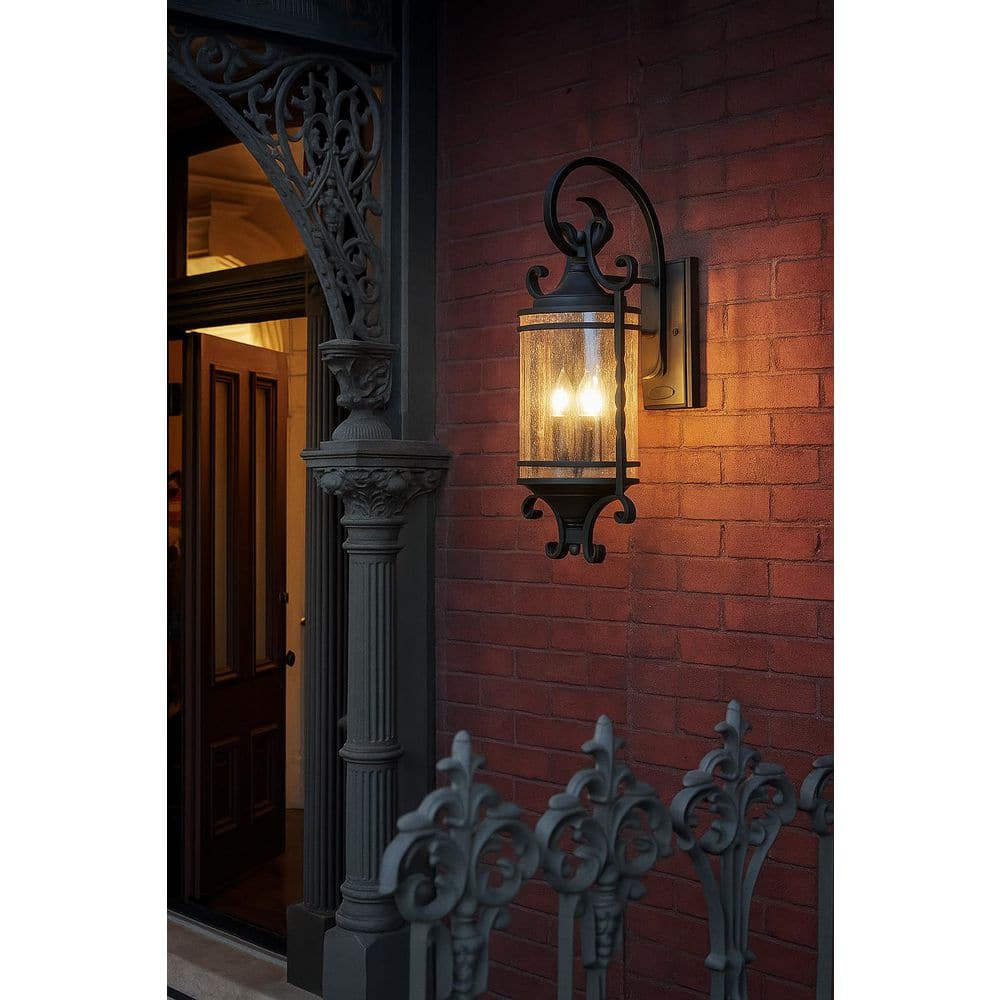 Casa 3-Light Olde Black With Clear Seedy Glass Hardwired Outdoor Wall Lantern Sconce price history on PriceWatchPro