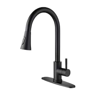 Single Handle Pull Out Sprayer Kitchen Faucet Deckplate Included in Matte Black