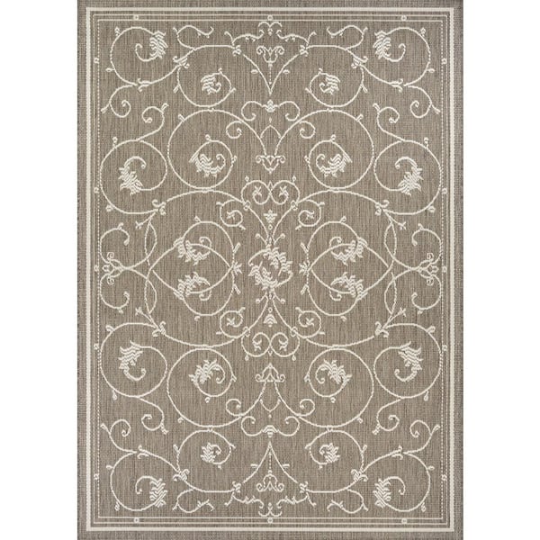 Couristan Recife Veranda Ivory-Taupe 6 ft. x 9 ft. Flatwoven Floral Rectangle Indoor/Outdoor Area Rug